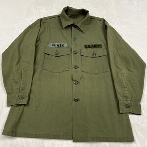 Vintage US Army OG-107 Utility Shirt Mens Large Olive Drab Bowen Patch Jacket